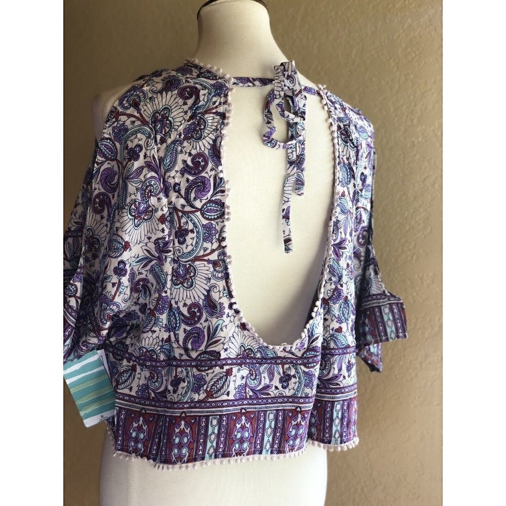 Rip Curl Women's Purple Blouse Floral Skyla Printed Shirt Top size S M - Picture 9 of 11